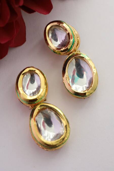 Buy Paisley Pop Gold Plated Gota Patti, Stones Kundan Encrusted Earrings Online at Aza Fashions Buy_Paisley Pop_Gold Plated Gota Patti, Stones Kundan Encrusted Earrings _Online_at_Aza_Fashions