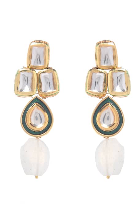 Paisley Pop_Gold Plated Tassels, Stones Tumble Embellished Earrings _Online_at_Aza_Fashions