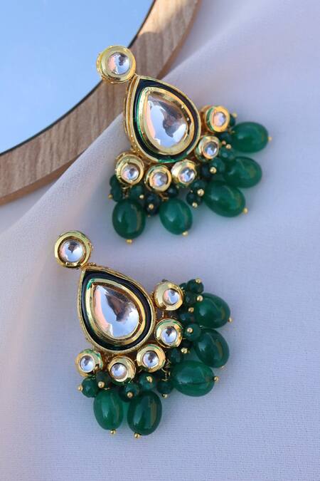 Paisley Pop Green Beads, Diamonds Kundan And Embellished Earrings Online at Aza Fashions Paisley Pop_Green Beads, Diamonds Kundan And Embellished Earrings _Online_at_Aza_Fashions