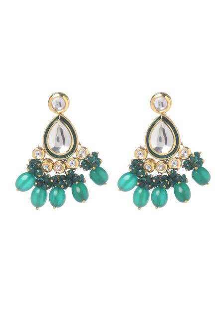 Buy Paisley Pop Green Beads, Diamonds Kundan And Embellished Earrings Online at Aza Fashions Buy_Paisley Pop_Green Beads, Diamonds Kundan And Embellished Earrings _Online_at_Aza_Fashions