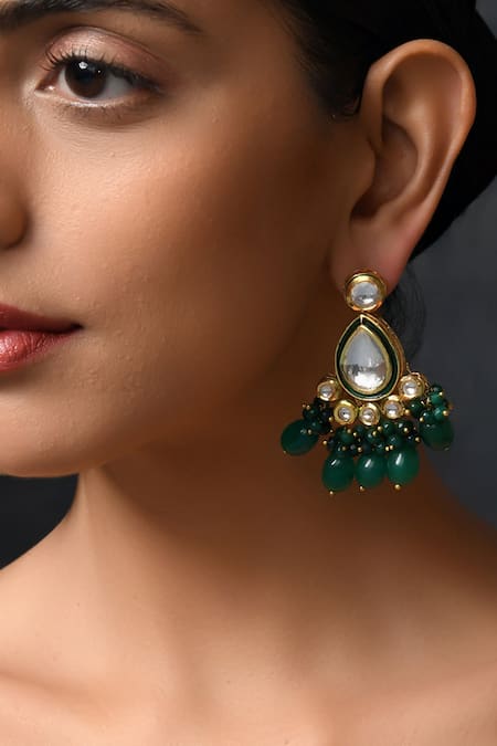 Shop Paisley Pop Green Beads, Diamonds Kundan And Embellished Earrings Online at Aza Fashions Shop_Paisley Pop_Green Beads, Diamonds Kundan And Embellished Earrings _Online_at_Aza_Fashions