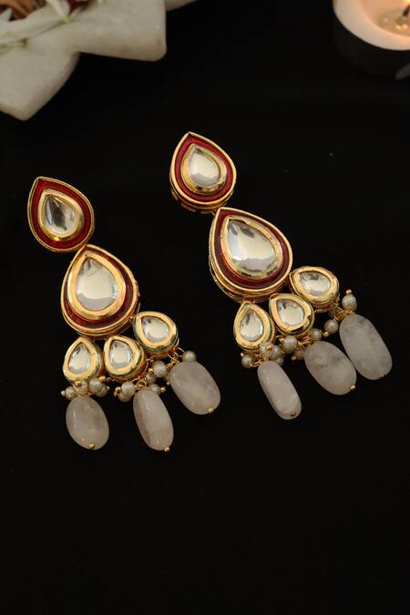 Shop_Paisley Pop_Pink Pearls, Stones Kundan Embellished Earrings _at_Aza_Fashions