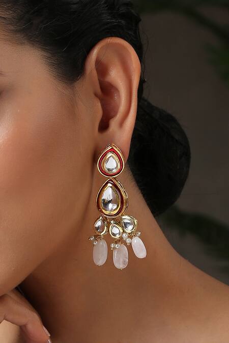 Buy_Paisley Pop_Pink Pearls, Stones Kundan Embellished Earrings _Online_at_Aza_Fashions