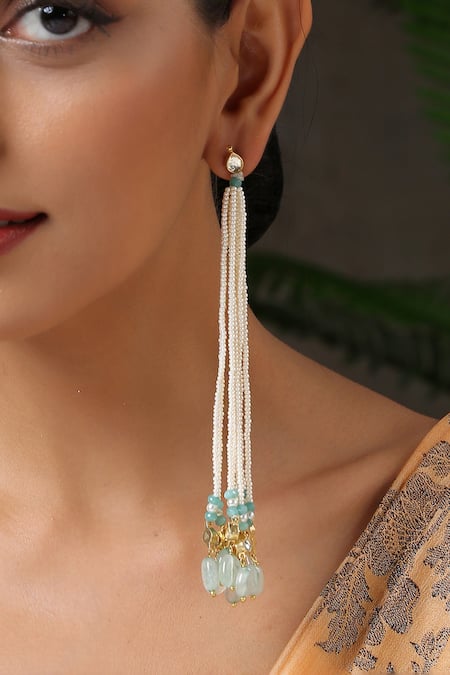 Paisley Pop Blue Pearls Embellished Danglers Online at Aza Fashions Paisley Pop_Blue Pearls Embellished Danglers _Online_at_Aza_Fashions