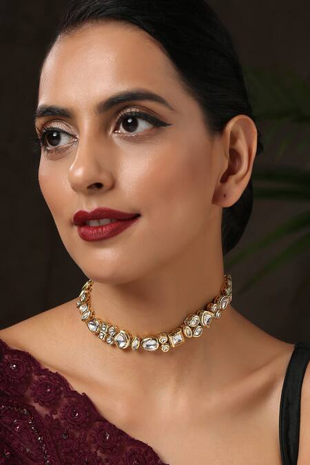 Paisley Pop Gold Plated Kundan Embellished Choker Online at Aza Fashions Paisley Pop_Gold Plated Kundan Embellished Choker _Online_at_Aza_Fashions