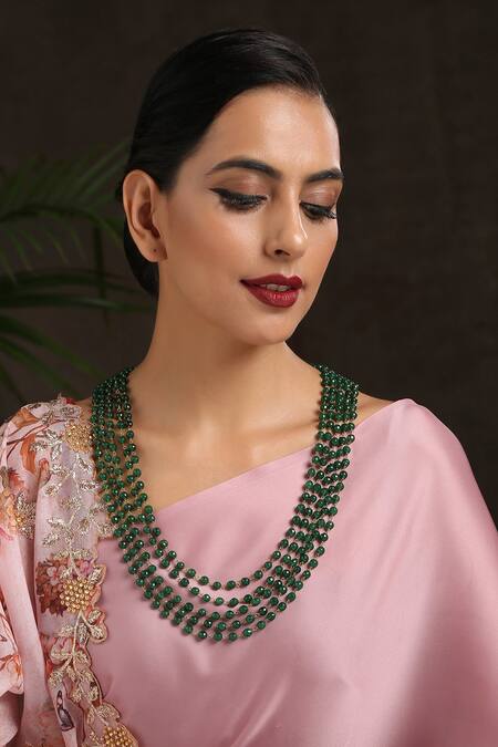 Buy_Paisley Pop_Green Stone Embellished Layered Necklace _Online_at_Aza_Fashions
