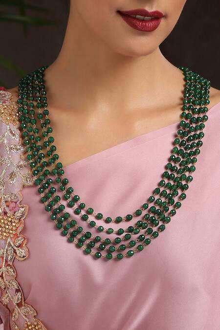 Shop_Paisley Pop_Green Stone Embellished Layered Necklace _Online_at_Aza_Fashions