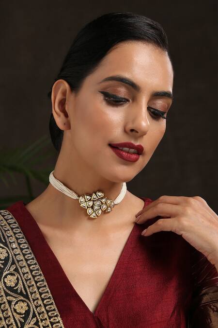 Shop_Paisley Pop_Gold Plated Kundan Embellished Pendant Choker _Online_at_Aza_Fashions