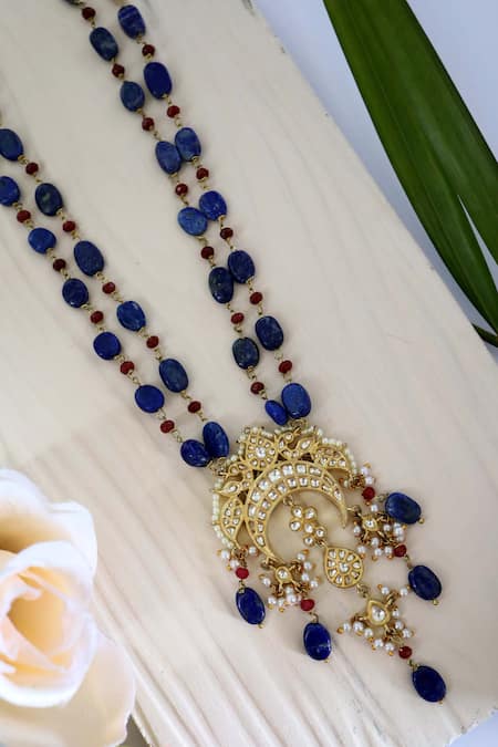 Buy Paisley Pop Blue Half Crescent Carved Pendant Necklace Online at Aza Fashions Buy_Paisley Pop_Blue Half Crescent Carved Pendant Necklace _Online_at_Aza_Fashions