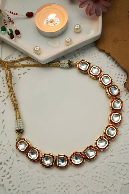 Shop Paisley Pop Gold Plated Shyra Kundan Embellished Choker at Aza Fashions Shop_Paisley Pop_Gold Plated Shyra Kundan Embellished Choker _at_Aza_Fashions