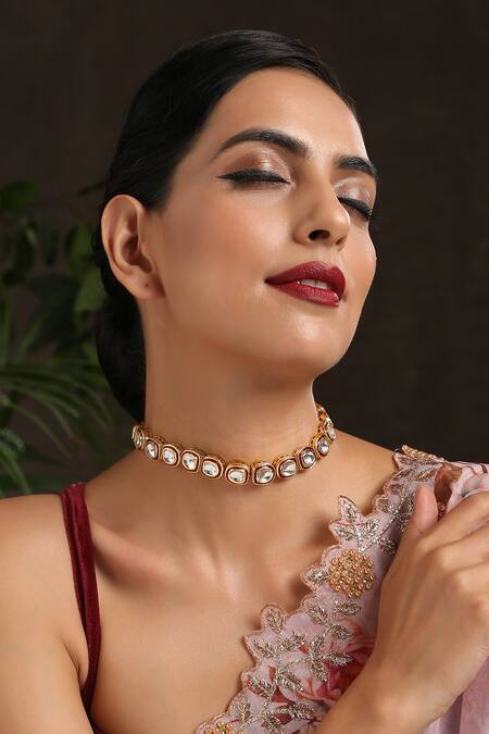 Buy Paisley Pop Gold Plated Shyra Kundan Embellished Choker Online at Aza Fashions Buy_Paisley Pop_Gold Plated Shyra Kundan Embellished Choker _Online_at_Aza_Fashions