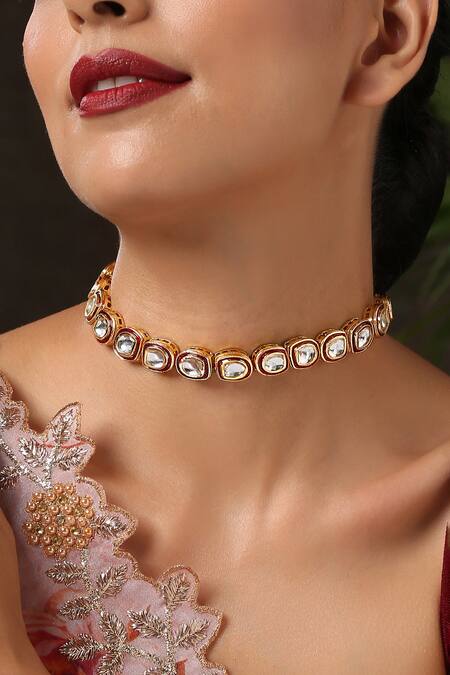 Shop Paisley Pop Gold Plated Shyra Kundan Embellished Choker Online at Aza Fashions Shop_Paisley Pop_Gold Plated Shyra Kundan Embellished Choker _Online_at_Aza_Fashions