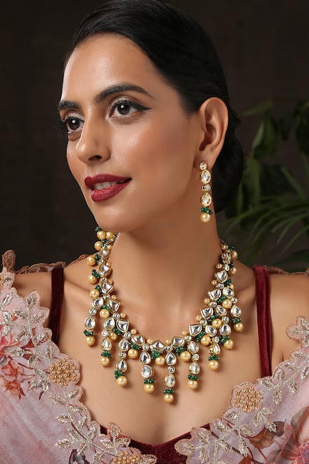 Paisley Pop Kundan & Pearl Embellished Necklace Set 