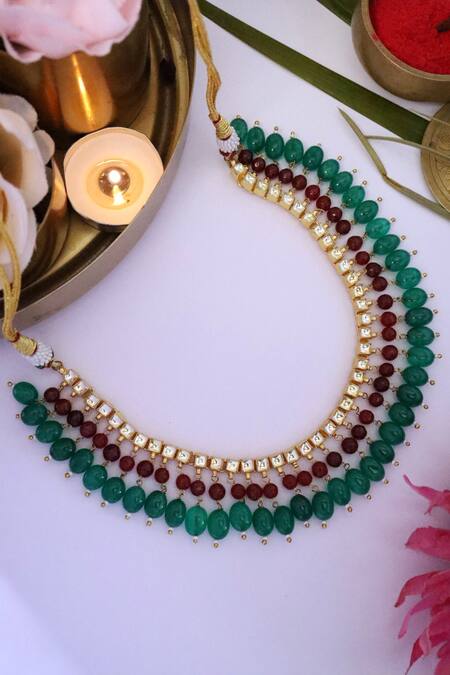 Shop_Paisley Pop_Green Kundan Studded Choker _at_Aza_Fashions