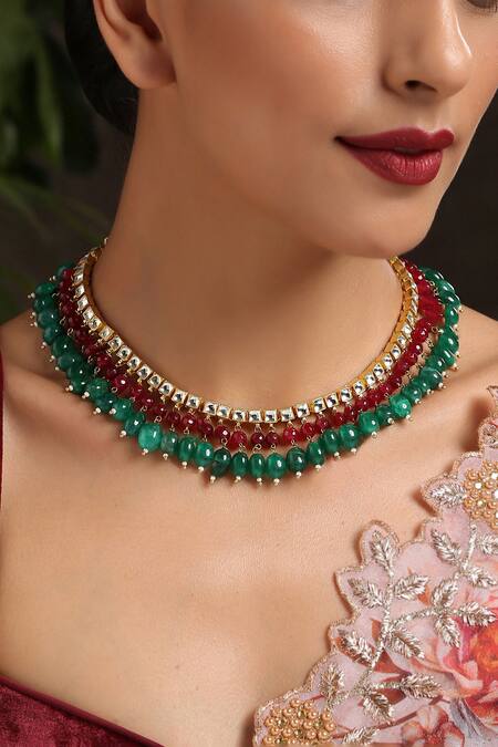 Shop_Paisley Pop_Green Kundan Studded Choker _Online_at_Aza_Fashions