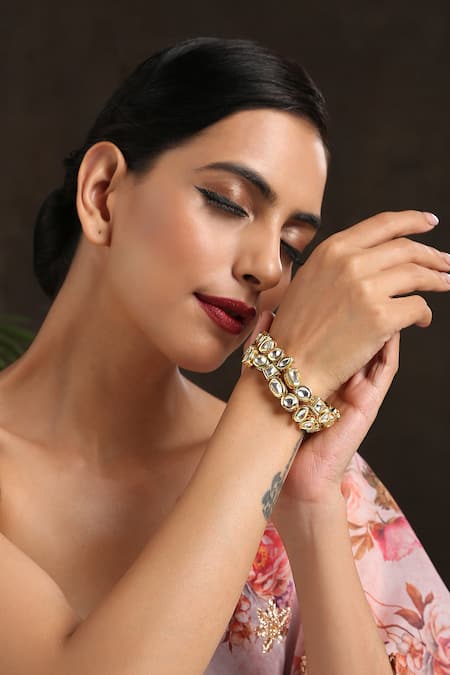 Paisley Pop Gold Plated Crystals Kundan Embellished Bracelet Online at Aza Fashions Paisley Pop_Gold Plated Crystals Kundan Embellished Bracelet _Online_at_Aza_Fashions