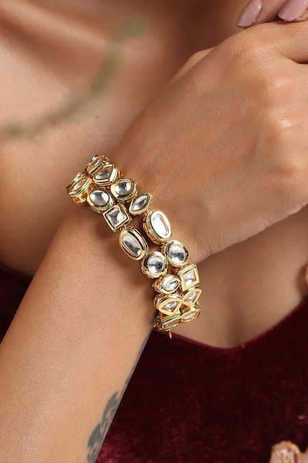 Shop Paisley Pop Gold Plated Crystals Kundan Embellished Bracelet Online at Aza Fashions Shop_Paisley Pop_Gold Plated Crystals Kundan Embellished Bracelet _Online_at_Aza_Fashions