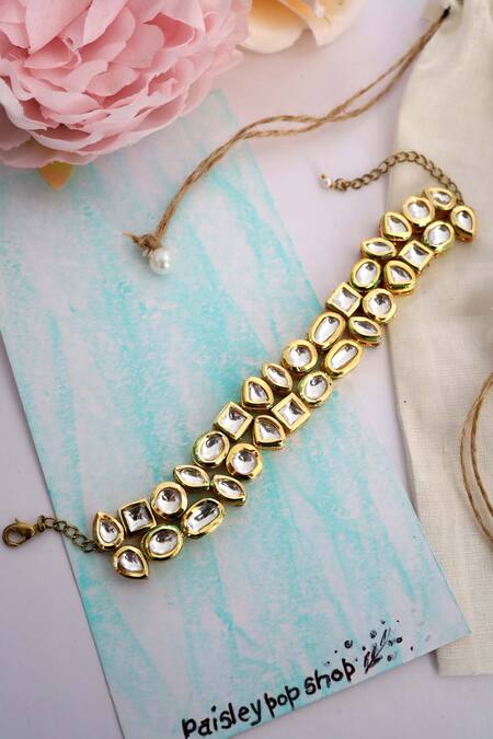 Paisley Pop Gold Plated Crystals Kundan Embellished Bracelet at Aza Fashions Paisley Pop_Gold Plated Crystals Kundan Embellished Bracelet _at_Aza_Fashions