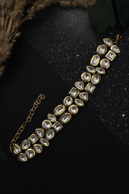 Buy Paisley Pop Gold Plated Crystals Kundan Embellished Bracelet Buy_Paisley Pop_Gold Plated Crystals Kundan Embellished Bracelet