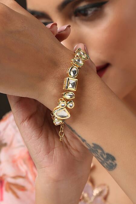 Shop_Paisley Pop_Gold Plated Crystals Avnee Kundan Embellished Bracelet _Online_at_Aza_Fashions