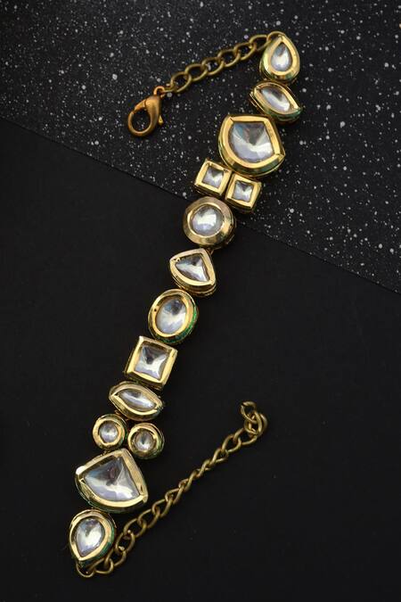 Paisley Pop_Gold Plated Crystals Avnee Kundan Embellished Bracelet _at_Aza_Fashions
