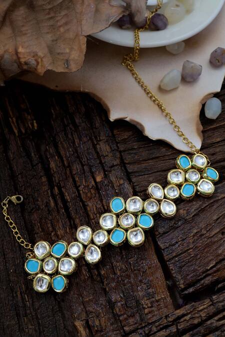 Paisley Pop_Blue Crystals, Rhinestones Kundan Embellished Floral Headband _Online_at_Aza_Fashions