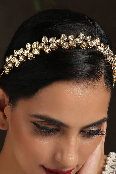 Buy_Paisley Pop_Gold Kundan Shell Pearl Floral Headband 