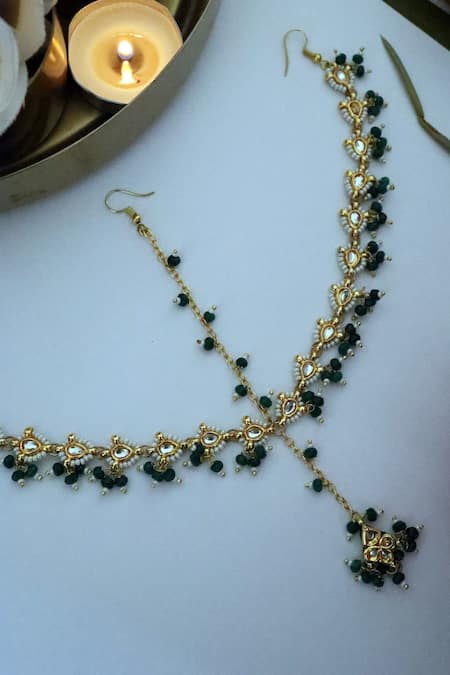 Buy Paisley Pop Green Crystals, Pearls Kundan Embellished Mathapatti Buy_Paisley Pop_Green Crystals, Pearls Kundan Embellished Mathapatti