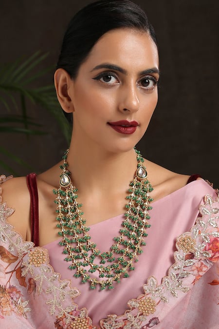 Buy Paisley Pop Green Stone And Kundan Embellished Layered Necklace Online at Aza Fashions Buy_Paisley Pop_Green Stone And Kundan Embellished Layered Necklace _Online_at_Aza_Fashions