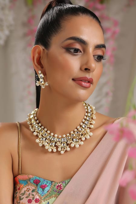 Paisley Pop Gold Plated Stone Kundan Embellished Necklace Set 