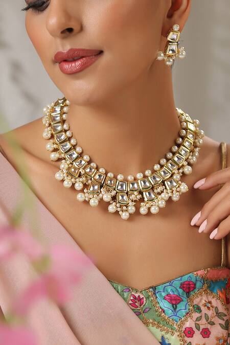 Buy Paisley Pop Gold Plated Stones, Beads Kundan Embellished Necklace Set Online at Aza Fashions Buy_Paisley Pop_Gold Plated Stones, Beads Kundan Embellished Necklace Set _Online_at_Aza_Fashions