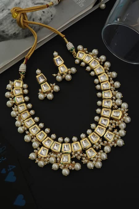 Shop Paisley Pop Gold Plated Stones, Beads Kundan Embellished Necklace Set at Aza Fashions Shop_Paisley Pop_Gold Plated Stones, Beads Kundan Embellished Necklace Set _at_Aza_Fashions