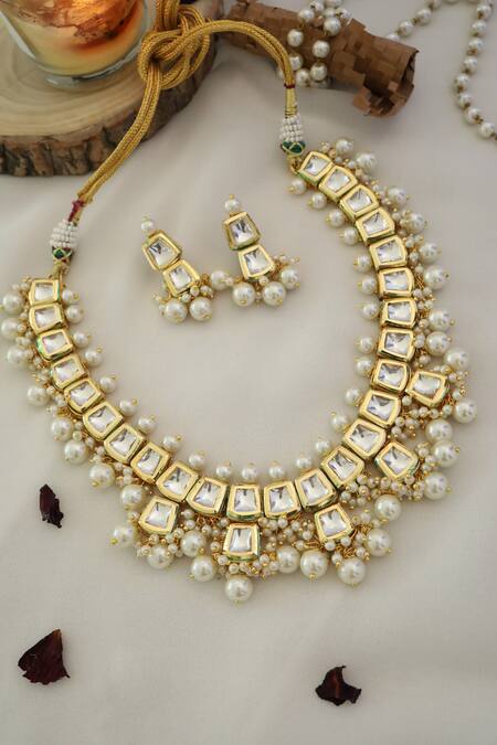 Paisley Pop Gold Plated Stones, Beads Kundan Embellished Necklace Set at Aza Fashions Paisley Pop_Gold Plated Stones, Beads Kundan Embellished Necklace Set _at_Aza_Fashions