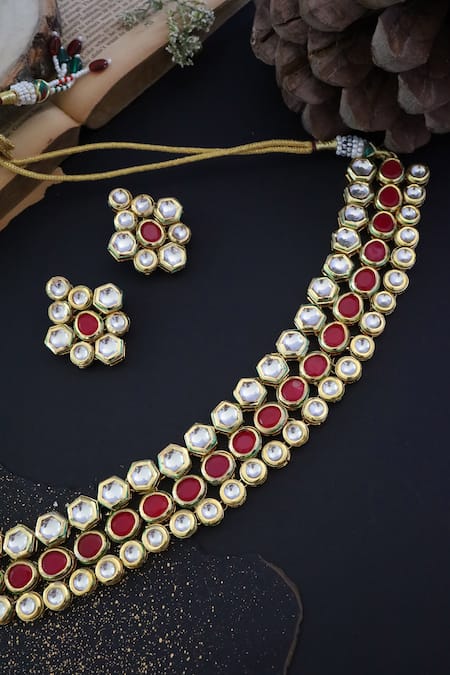 Buy_Paisley Pop_Red Imitation Diamonds Kundan Studded Choker Set 