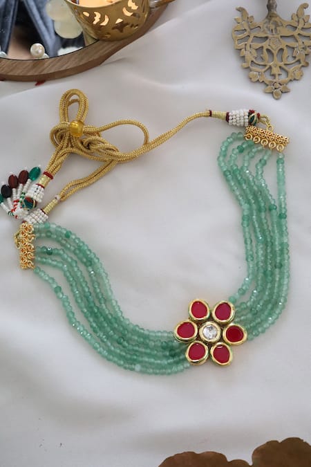 Shop Paisley Pop Green Floral Carved Pendant Choker at Aza Fashions Shop_Paisley Pop_Green Floral Carved Pendant Choker _at_Aza_Fashions