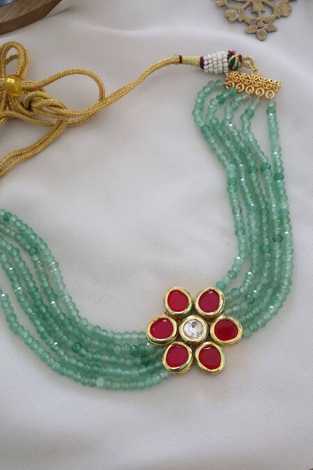 Paisley Pop Green Floral Carved Pendant Choker at Aza Fashions Paisley Pop_Green Floral Carved Pendant Choker _at_Aza_Fashions