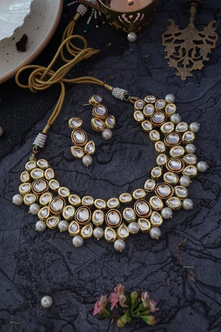 Paisley Pop Gold Plated Kundan And Pearl Embellished Necklace Set 