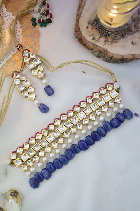 Shop_Paisley Pop_Purple Stones, Zari Kundan Embellished Choker Set _at_Aza_Fashions