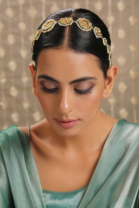 Paisley Pop Gold Kundan Studded Headband Online at Aza Fashions Paisley Pop_Gold Kundan Studded Headband _Online_at_Aza_Fashions