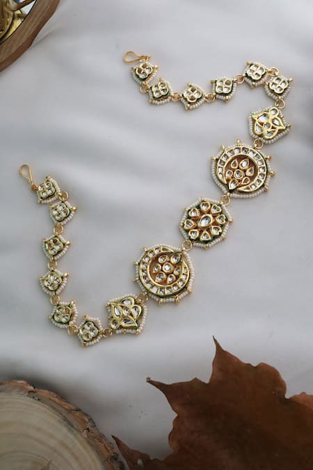 Shop Paisley Pop Gold Kundan Studded Headband at Aza Fashions Shop_Paisley Pop_Gold Kundan Studded Headband _at_Aza_Fashions