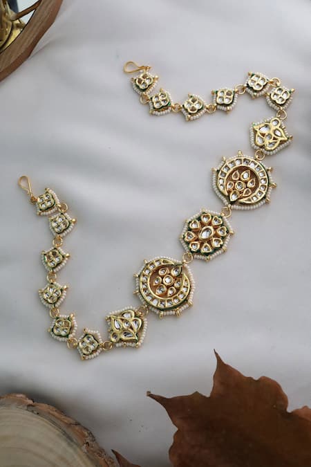 Paisley Pop Gold Kundan Studded Headband at Aza Fashions Paisley Pop_Gold Kundan Studded Headband _at_Aza_Fashions