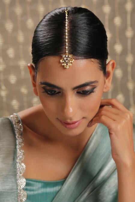 Buy Paisley Pop Gold Plated Polki Embellished Maangtikka Online at Aza Fashions Buy_Paisley Pop_Gold Plated Polki Embellished Maangtikka _Online_at_Aza_Fashions