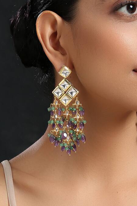 Paisley Pop_Purple Stones Kundan Studded Earrings _Online_at_Aza_Fashions
