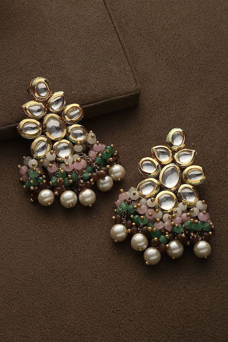Shop_Paisley Pop_Multi Color Beads, Diamonds Kundan Embellished Earrings _at_Aza_Fashions