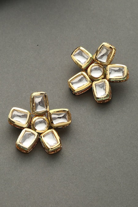 Shop_Paisley Pop_Gold Plated Crystals, Stones Kundan Studded Earrings _at_Aza_Fashions