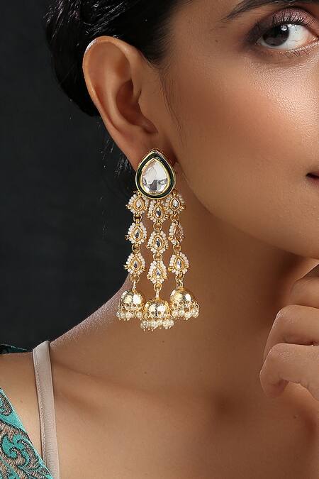 Paisley Pop Gold Plated Pearls, Diamonds, Stones Kundan Embellished Danglers Online at Aza Fashions Paisley Pop_Gold Plated Pearls, Diamonds, Stones Kundan Embellished Danglers _Online_at_Aza_Fashions