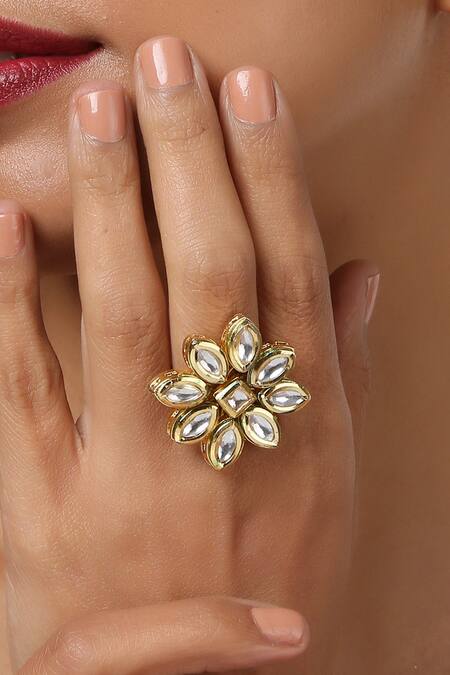 Paisley Pop Gold Plated Crystals Floral Shaped Ring Online at Aza Fashions Paisley Pop_Gold Plated Crystals Floral Shaped Ring _Online_at_Aza_Fashions