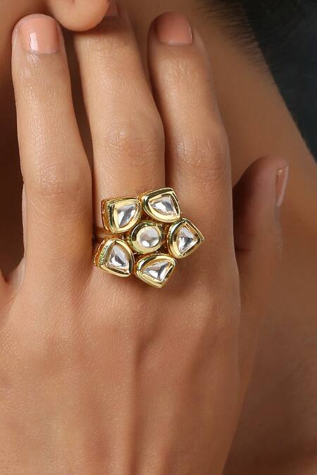 Paisley Pop Gold Plated Imitation Diamonds Kundan Embellished Ring Online at Aza Fashions Paisley Pop_Gold Plated Imitation Diamonds Kundan Embellished Ring _Online_at_Aza_Fashions
