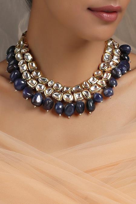 Shop_Paisley Pop_Blue Kundan Embellished Necklace _at_Aza_Fashions