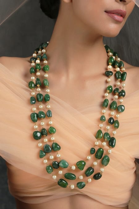 Shop_Paisley Pop_Green Pearl Embellished Necklace _at_Aza_Fashions